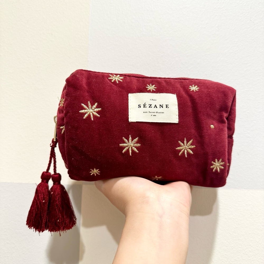 Sezane Red Cosmetic Bag with Starburst Embroidery